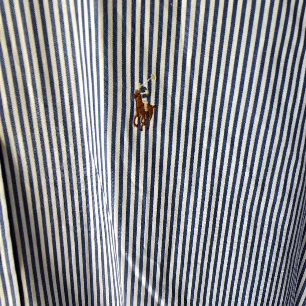 Ralph Lauren Yarmouth Button Down Shirt Mens Blue White Stripe 15.5 32/33 Cotton